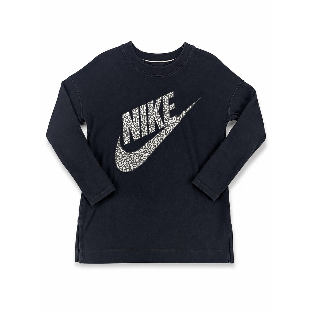 Nike Womens S Black Sweatshirt Silver Logo Crewneck Oversized Y2K Athleisure Y2K